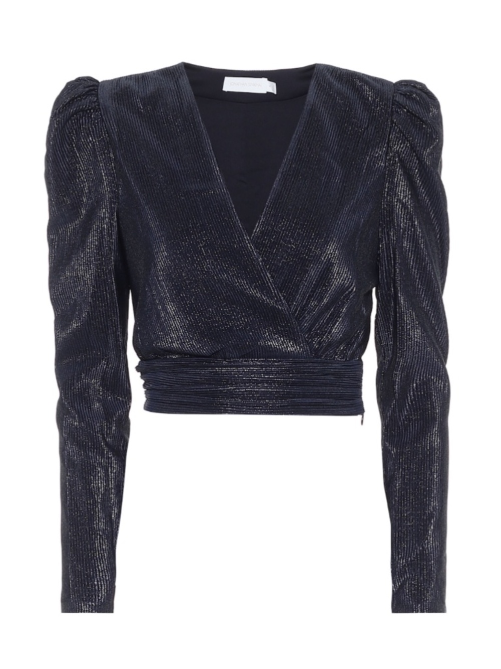 Jonathan Simkhai Metallic Plissé Crop Top in Midnight (Deep Blue)